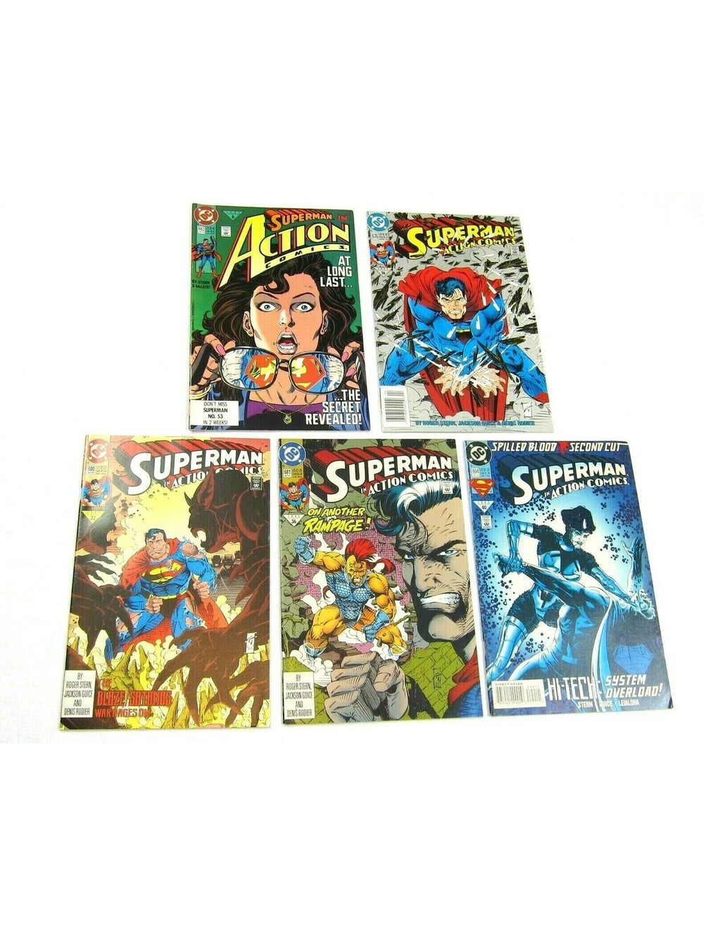 Lot 5 Vintage 1991-1993 Superman in Action Comic Books 662, 676, 680, 681, 694